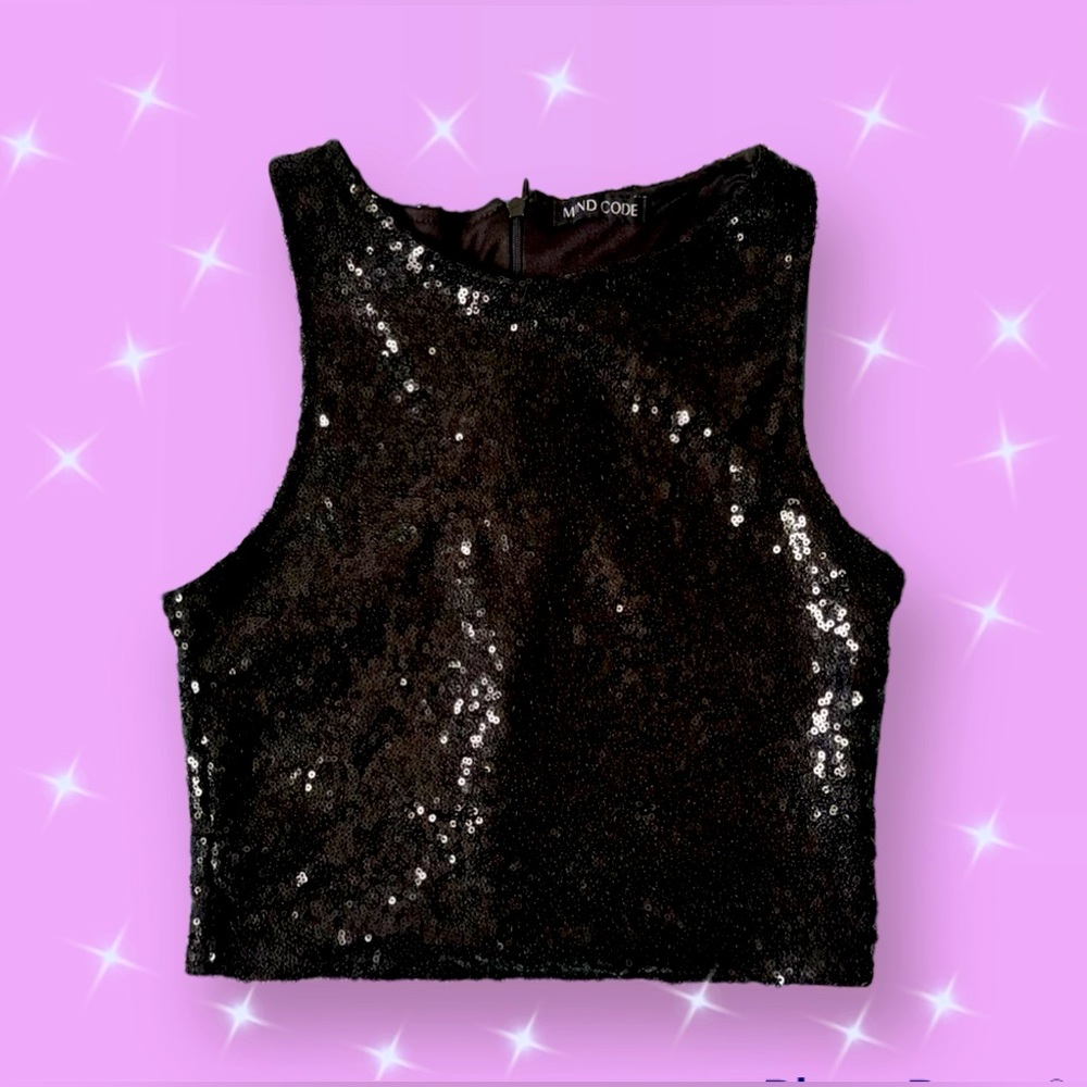 Black sequins crop top